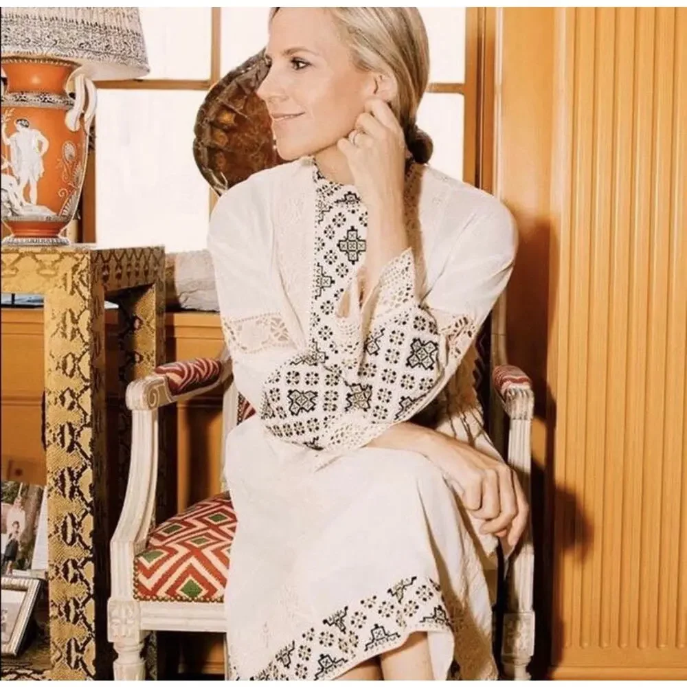 NEW Tory Burch Women's New Ivory Carlotta Dress Embroidered Lace Mini Sz 0 XS